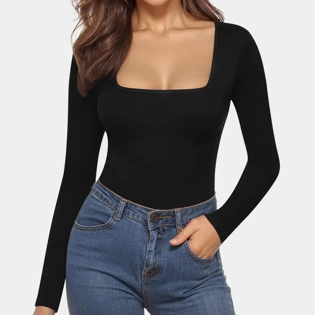 LuxeCurve™ Long Sleeve Square Neck Sculpting Bodysuit